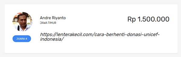 Kontes SEO dengan keyword “Cara Berhenti Donasi UNICEF”